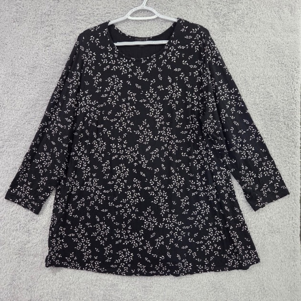 J. Jill Wearever Tunic Women's 2X Black Floral 3/4 Sleeve Stretch Rayon Blend